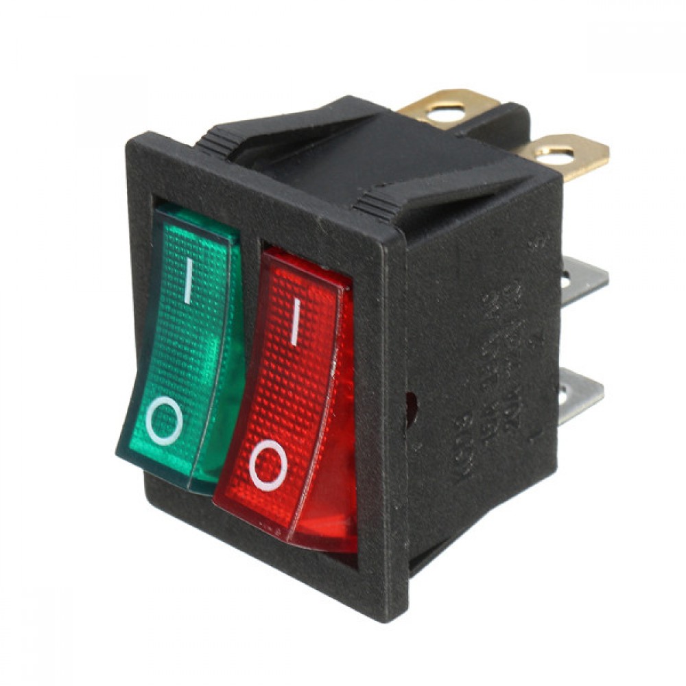 6 Pins Double SPST On/Off Rocker Boat Switch Red Green Light AC 250V/15A 125V/20A Switch