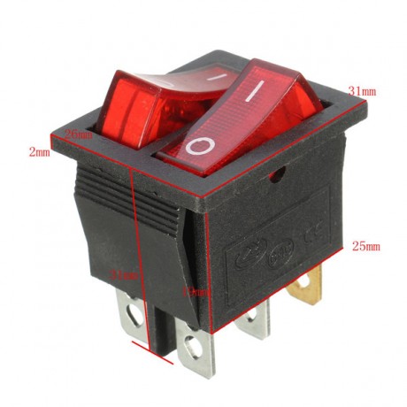 6 Pins Rocker Switch On/Off Double Red Light Toggle Double SPST Rocker Switch