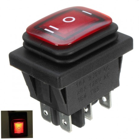 16A 250V Rocker Switch 3 Position 6 Pin Waterproof Rocker Switch With Lamp Light