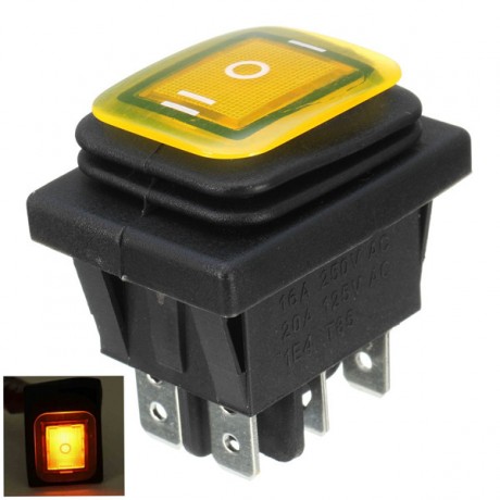 16A 250V Rocker Switch 3 Position 6 Pin Waterproof Rocker Switch With Lamp Light