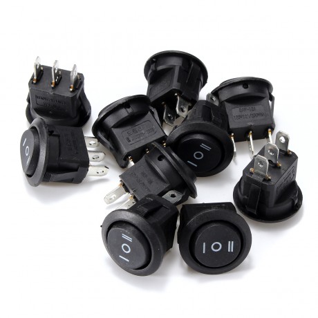 10PCS AC 6A/250V 10A/125V ON/OFF/ON SPDT Round Boat Rocker Switch 3 Position