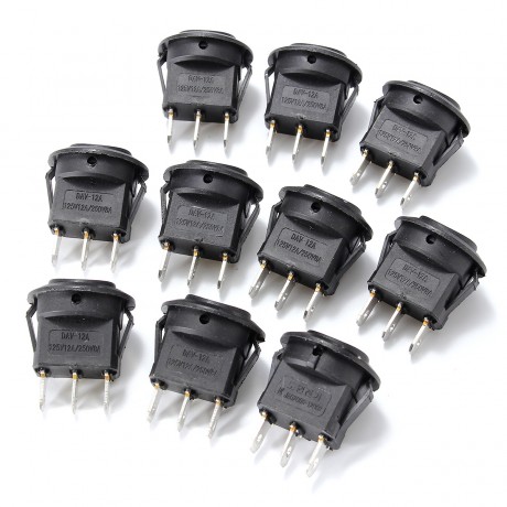 10PCS AC 6A/250V 10A/125V ON/OFF/ON SPDT Round Boat Rocker Switch 3 Position