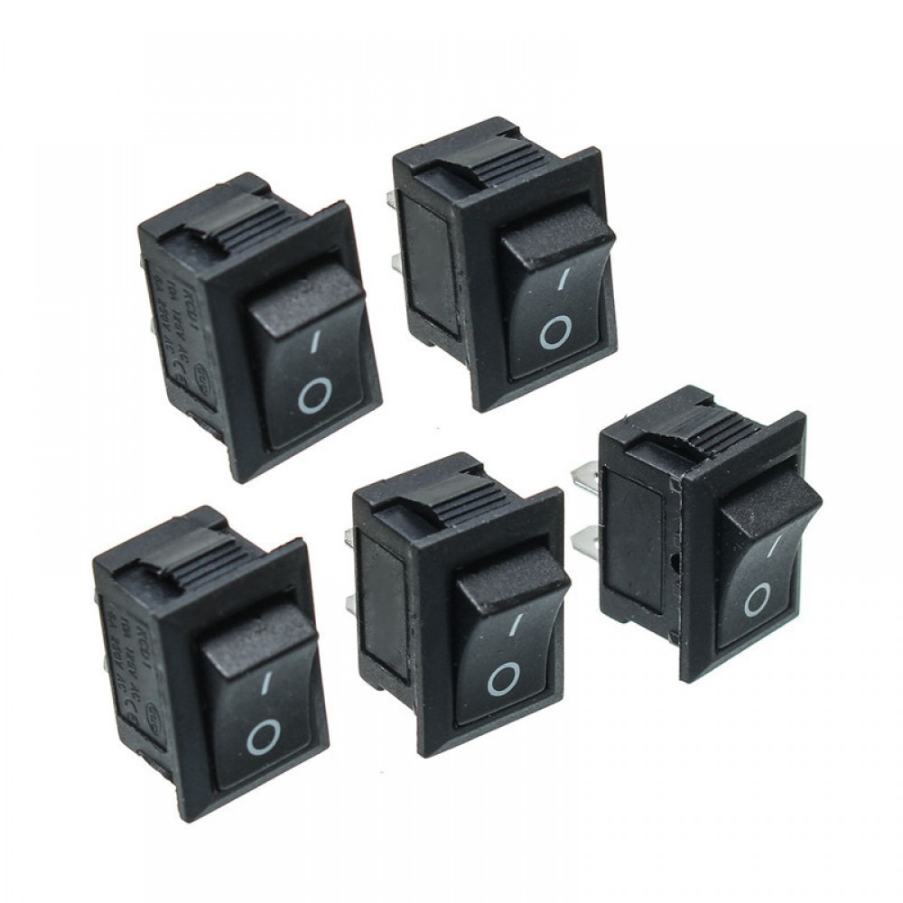 20Pcs Black Push Button Mini Switch 6A-10A 110V 250V KCD1-101 2Pin Snap-in On/Off Rocker Switch