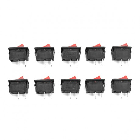 Wendao KCD-101 250V 6A Steel Boat Rocker Switch 2-Pin Plastic Button ON/Off SPST 10pcs