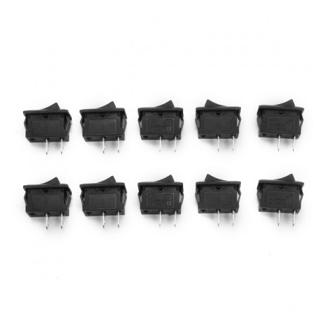 Wendao KCD-101 250V 6A Steel Boat Rocker Switch 2-Pin Plastic Button ON/Off SPST 10pcs