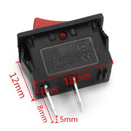 Wendao KCD-101 250V 6A Steel Boat Rocker Switch 2-Pin Plastic Button ON/Off SPST 10pcs