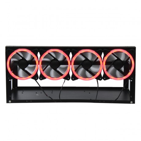 6 GPU Mining Machine Case Mining Rig Frame Aluminum Stackable Case with 4 Fans Open Air Frame