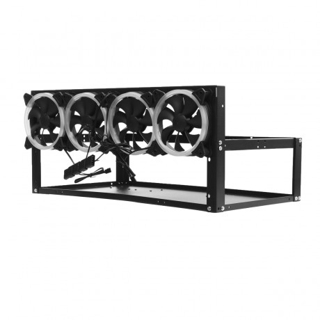 6 GPU Mining Machine Case Mining Rig Frame Aluminum Stackable Case with 4 Fans Open Air Frame